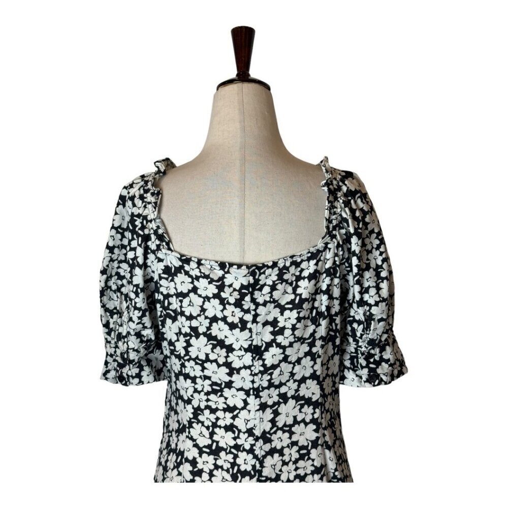 Who What Wear Dress Women Small Black White Floral Print Puff Sleeve Midi Boho — image 5 of 8
